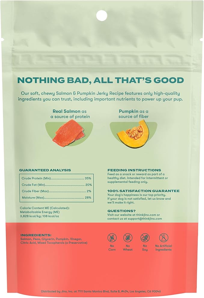 Jinx Salmon Tenders Jerky Dog Treats – Soft & Chewy, All Natural Dog Jerky Treats with High-Protein Salmon - Pet Products for All Dogs (Puppies, Adults & Seniors) - 5oz, Pack of 6