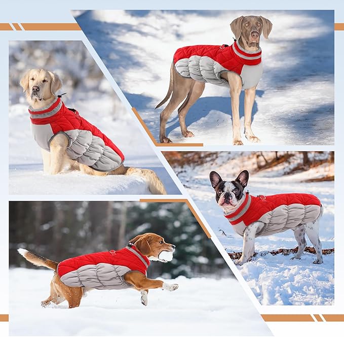 Large Dog Coat, XXLarge Dog Winter Coat, Waterproof Pet Jacket with Back Zipper,Extra Large Pet Coats, Warm Fleece Jacket with D-Ring, Windproof Winter Clothes Golden Retriever,Red,XXL
