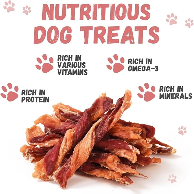 Dog Jerky Treats, Triple Flavor Chicken Duck Wrapped Cod Twisted Sticks 5'', Rawhide Free Grain Free Dog Training Snacks Chews for Small Medium Large Dogs, 10.6oz