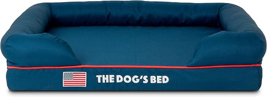 Replacement Outer Cover for The Dog's Bed Orthopedic Memory Foam Dog Bed. Washable Oxford Fabric, Medium (Blue with Red Piping USA Embroidery Flag)