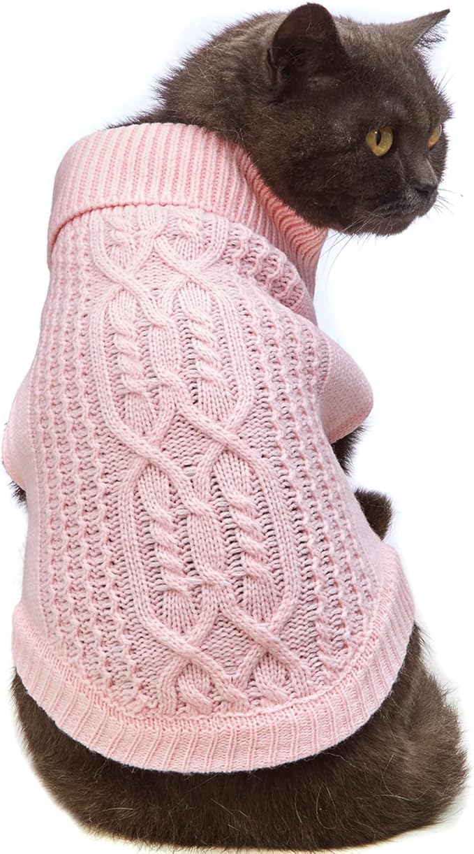 Stretchy Cat Sweater - 17 Colors & 6 Sizes | Snug Winter-Ready Knit for Boy/Girl Cats & Kittens(Light Pink, Large)