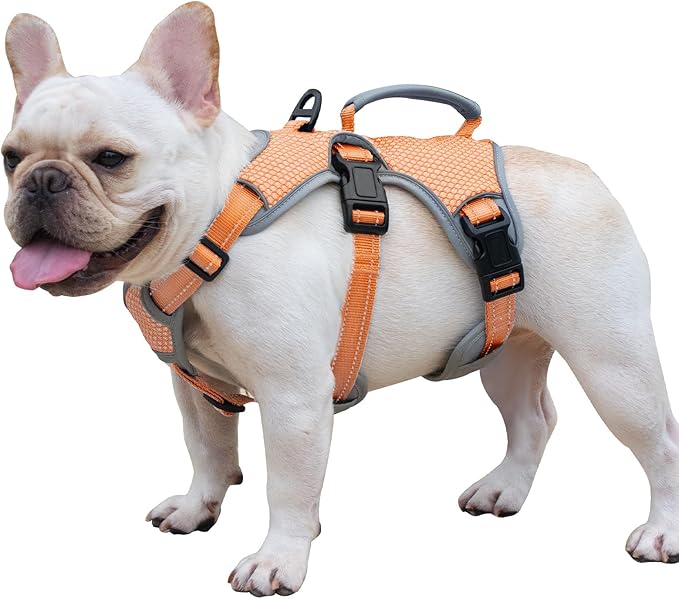 Huntboo Escape Proof Dog Harness, Escape Artist Harness, Reflective Dog Harness with Handle, Durable,Adjustable Vest for Small Medium Large Dogs Walking, Training, and Running Gear(Orange,L)