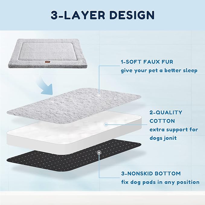 WESTERN HOME Dog Bed for Crate, High Resilience Foam Dog Crate Mat Kennel Pad with Soft Wavy Plush Comfortable Anti-Slip Washable Bed for Large Medium Small Dogs & Cats