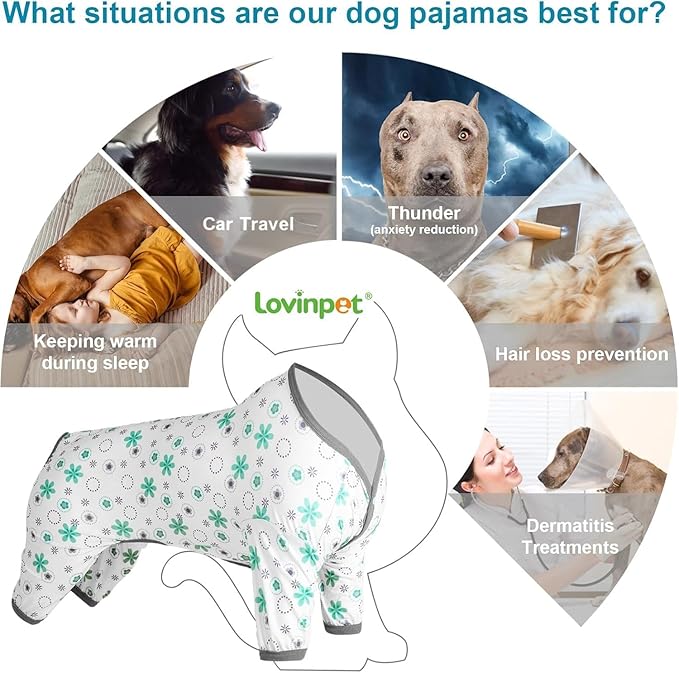 LovinPet Big Dog Onesie Shedding Suit, Pet Anxiety Relief Pj'S,Uv Protection Dogs Tshirt,Pet Clothes,Comfy Stretchy Fabric,Mint Floral Print,Large Dogs Pjs,Pullover Pitbull Clothes For All Seasons,3Xl