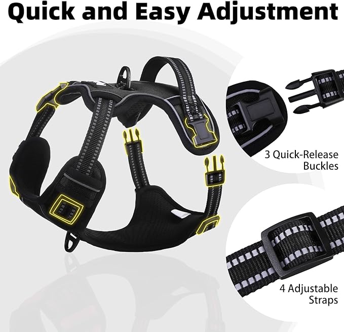 PUPTECK No Pull Dog Harness Small Sized, Adjustable Reflective Dog Harness with Handle Easy Control, Comfortable Soft Padded Pet Vest Harness for Small Dogs, Black S