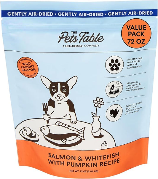 The Pets Table Air Dried Grain Free Dog Food for Dogs Large, Medium and Small | Puppy Dog Food, Adult Dog Food, Senior Dog Food | Salmon & Whitefish with Pumpkin 4.5 lbs / 72 oz Bag