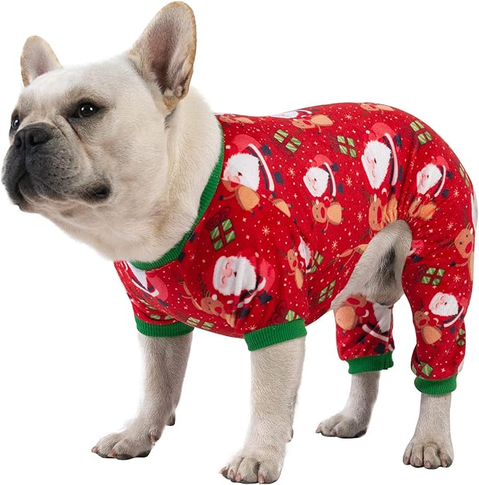CuteBone Small Dogs Christmas Outfit Soft Puppy Onesies Pjs Dog Pajamas Pet Coat Cat Apparel Comfy Doggie Jumpsuit Bodysuit for All Seasons P135XL