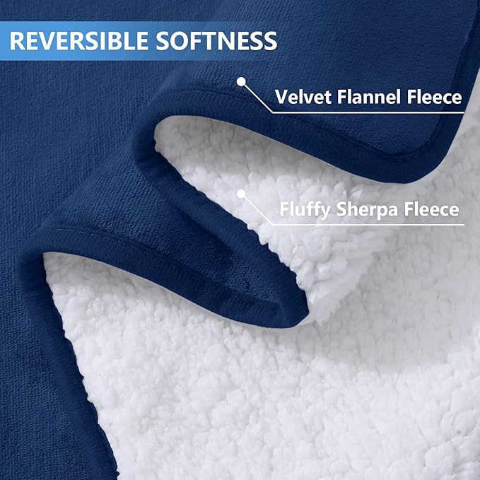 Smiry Waterproof Dog Bed Blanket, Leakproof Pet Throw Blanket for Bed Couch Sofa, Reversible Sherpa Fleece Furniture Protector Cover for Small Medium Large Dogs Cats (Navy Blue, 60x80 inches)