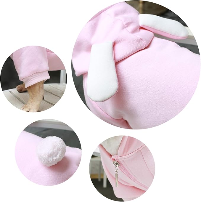 iChoue Bunny Dog Easter Costumes Clothes Sweater Cute Funny for French Bulldog Cold Weather Winter Coats Hoodies Frenchie English Pug Pitbull Corgi Puppy - Pink/Large Plus