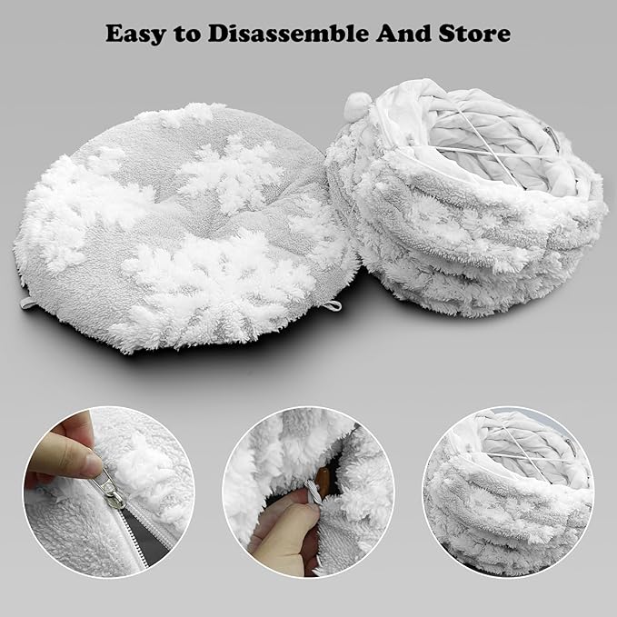 Cat Tunnel Bed for Indoor Cats, Cute Cat Donut Tunnel with Washable Circle Cushion, Under Christmas Tree Soft Plush Peekaboo Cat Cave Toy for Kitten, Puppy, Rabbit (Grey)