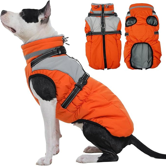 Kuoser Dog Coat, 2 in 1 Dog Jacket with Harness Built in, Winter Waterproof Puppy Puffer Jacket Snowsuit for Small Medium Large Dogs, Cold Weather Reflective Pet Fleece Vest with Zipper