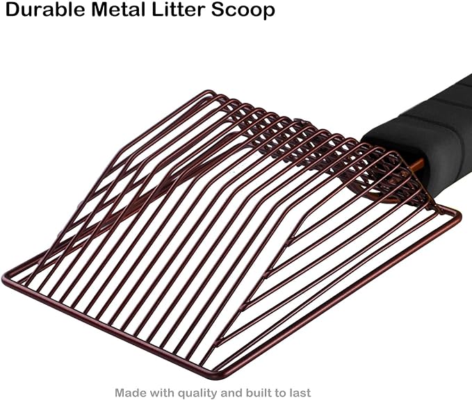 Cat Litter Scoop, Steel Metal Scooper with Deep Shovel and Long Foam Handle for Kitty Litter Box, Soft Pet Sifter, Comfy Poop Sifting, Pooper Lifter, Durable and Heavy Duty, Bronze Finish