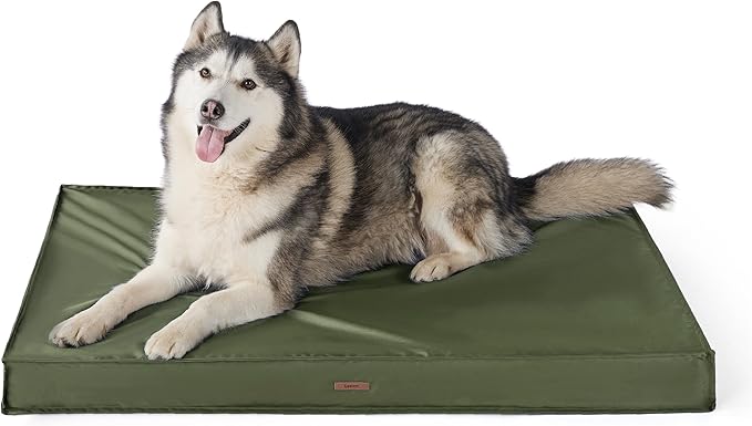 LE SURE Outdoor Waterproof Dog Bed for Extra Large Dogs, XXL Orthopedic Egg Crate Foam Pet Bed with Oxford Fabric Surface and Removable Washable Cover, Pet Mat 48''x30'', Green