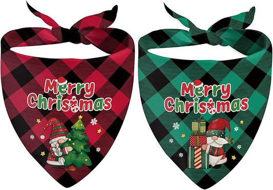 Christmas Dog Bandanas 2 Pcs, Pet Scarf for Dog Girl, Cute Triangle Puppy Scarf Kerchief Bandana Small Medium Pet Dogs On Xmas, Christmas Father Xmas Tree Print Gifts for Dogs Lovers