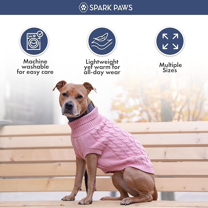 Spark Paws Knit Dog Sweater – Ultra Soft Warm Winter Dog Sweater for Small, Medium & Large Dogs – Stretch Fit Pet Sweater for French Bulldog, Pitbull, Girl & Boy Dogs Jacket, (Pink Cableknit, L)