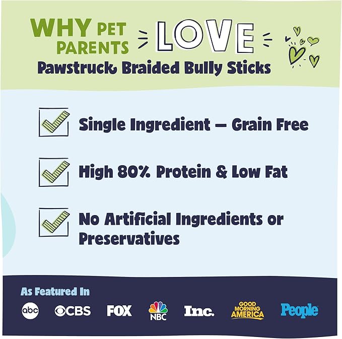 Pawstruck Natural 9” Braided Bully Sticks for Dogs - Tough, Long-Lasting, Rawhide-Free, Low Odor, Healthy Single Ingredient Chew Treat for Aggressive Chewers - 25 Count - Packaging May Vary