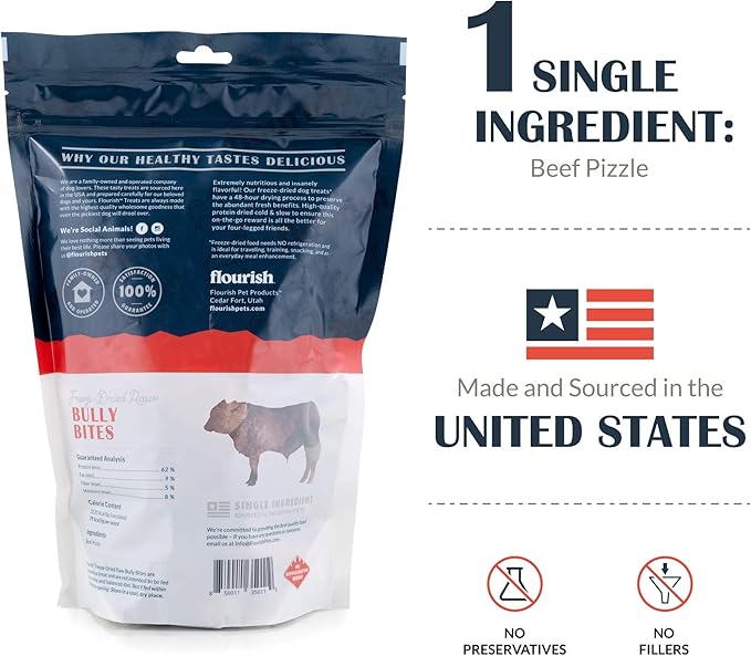 Freeze-Dried Raw Pet Treats for Dogs, Bully Bite Chews (10 oz)