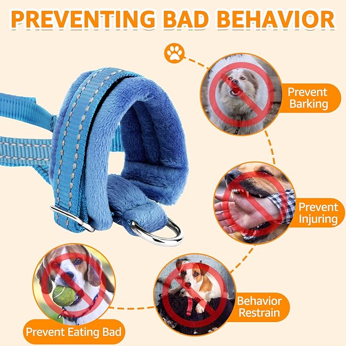 SlowTon Soft Dog Muzzle, Adjustable Padded Nylon Muzzle for Large Medium Dogs Anti Chewing Barking Biting, Allow Dog Pant & Drink (Blue, L)