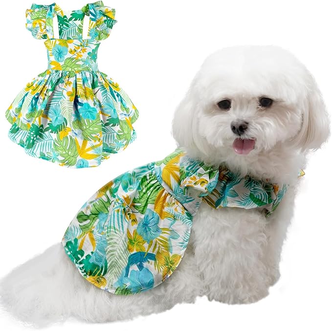 TONY HOBY Dog Dress, Dog Princess Dress with Straps, Pet Summer Dresses Clothes for Small Medium Dogs (Green, S)