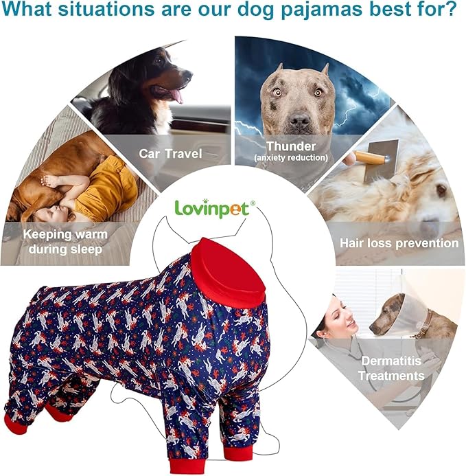 LovinPet Recovery Bodysuit for Large Dogs, Wound Care Cotton Pullover Pajamas, Cozy Stretchy Fabric, Navy Unicorns Print, Large Dog PJs, Surgery Recovery Suit, Pitbull Party Clothes,Medium