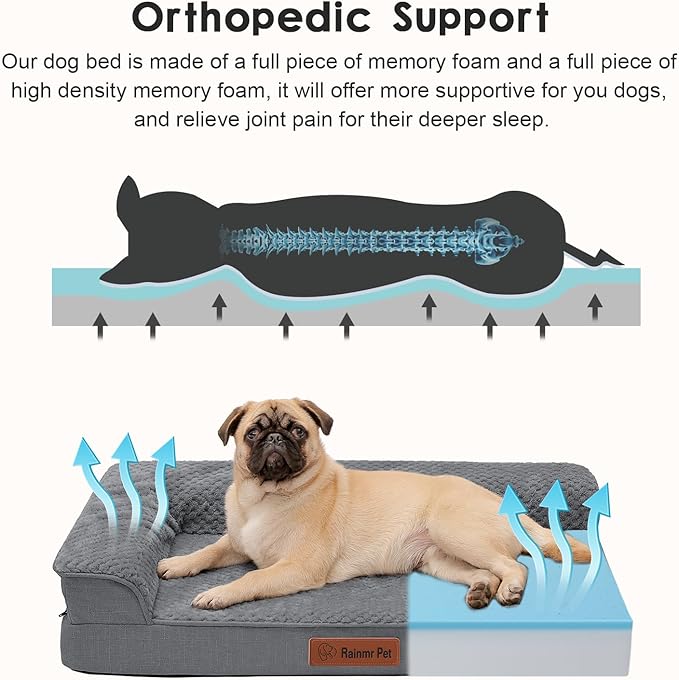 Orthopedic Dog Bed Medium Size Dog, Memory Foam Pet Bed for Medium and Large Dogs, Washable Removable Cover, Nonskid Bottom, Waterproof, 35x23x6 Inches, Dark Grey