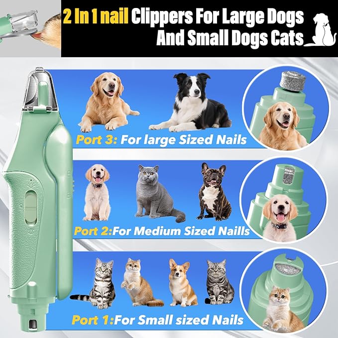 2 in 1 Dog Nail Clippers and Grinder with Lights & Cat Nail Clipper for Large Medium Small Dogs Cats Nail Trimmers USB Rechargeable with 2 LED Lights Dog Claw Care for Non-Black Nails