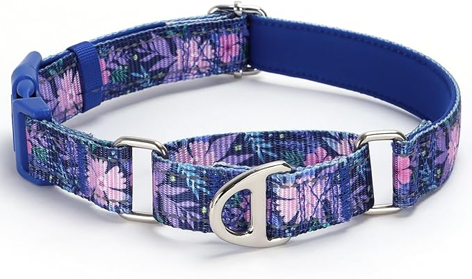 Martingale Collar for Dogs - No Slip Choke Heavy Duty Collar with Reflective Nylon, Quick Release Buckle & Bohemian Floral Pattern for Training, Walking & Overexcited Dogs M