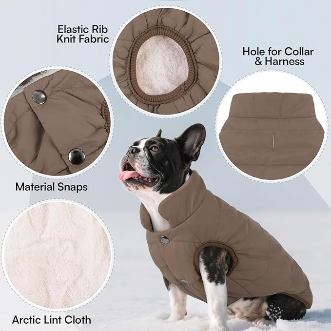 ASENKU Dog Winter Coat - Waterproof Windproof Dog Jacket, Warm Snowproof Doggie Puffer Vest for Cold Weather, Lightweight Snow Coats for Small Medium Large Dogs(M, Coffee)