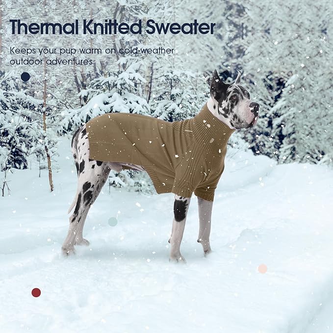 IECOii Great Dane Sweater,5XL Extra Large Sweater for Giant Breed Dogs in Winter,Turtleneck Cold Weather Knit Clothes,Machine Washable,Elastic Pullover for Saint Bernard,Mastiff (Camel,XXXXXL)