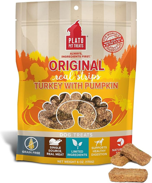 Plato Original Real Strips Turkey & Pumpkin Recipe 6oz, Natural (850002221411)