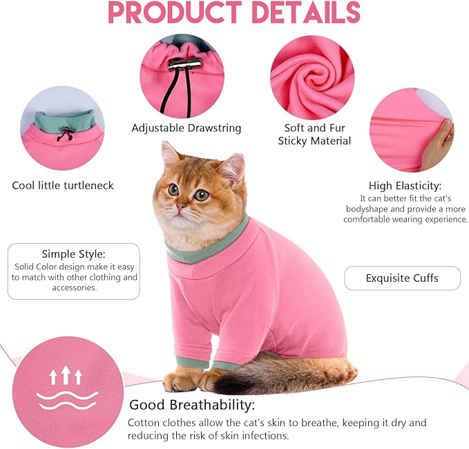 Sticky Cat Clothes Stretchy, Sphynx Hairless Sweater & Pajamas for Cats only, Soft Cat Onesie for Cats After Surgery Female Male & Hair Loss Prevention, Pink M