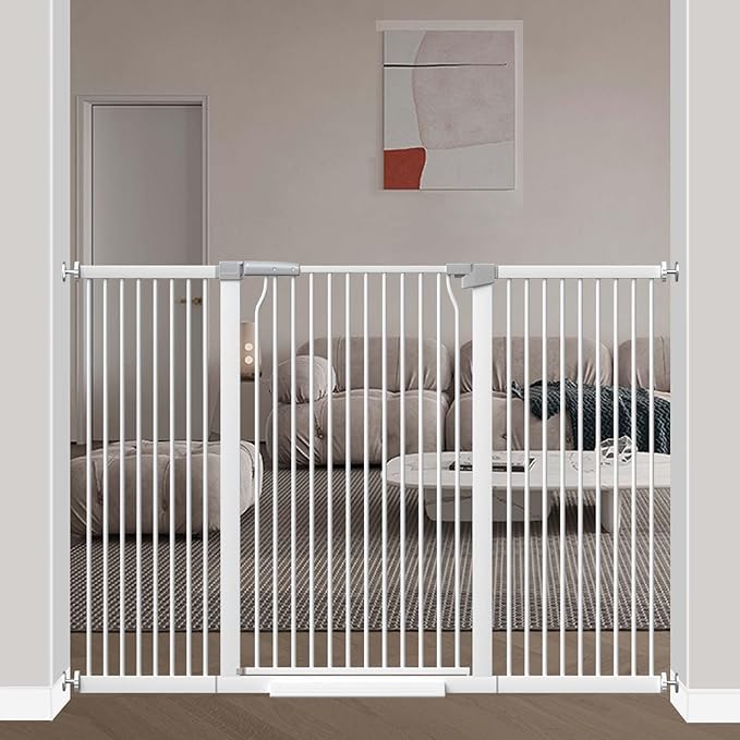 40.5" Extra Tall Baby Gate for Doorways, Extra Wide 60.3"-62.9" Large Dog Pet Gate for Stairs Indoor Outdoor Adjustable Safety Child Toddler Gate Metal Puppy Barrier Walk Throughs for Kids, White