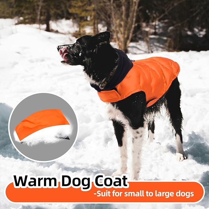Nanaki Lightweight Dog Down Jacket With Leash Hole-Large Winter Dog Coat Reflective Stripes, Warm Snow Coat With Hood, Windproof Snowsuit For Cold Weather, Puffer Jacket For Outdoor Activities, Orange