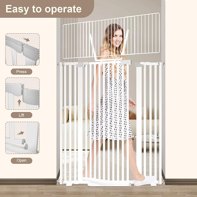 67" High Extra Tall Cat Gate for Doorway, 29.5-49.21" Extra Wide Pet Gate Pressure Mounted Baby Gates for Dogs Pets, Easy Walk Through Cat Proof Gate(White)