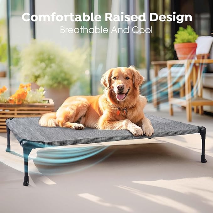 Veehoo Outdoor Elevated Dog Bed for Small Dogs, Cooling Raised Dog Cots Beds Training Platform Off Ground Hammock with Breathable Mesh, No-Slip Feet, 22"x17", Black Silver