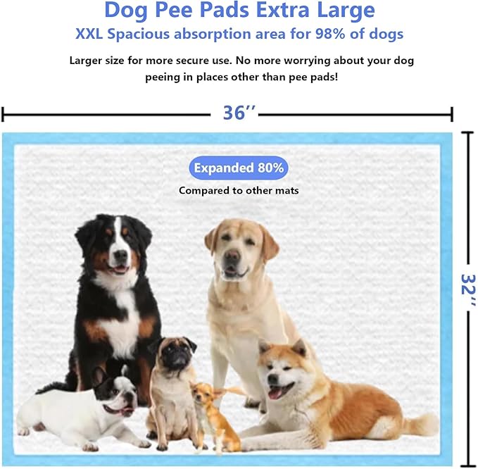 XXL Thicken Pet Pee Pads - 32"x36" 60 Count, Extra Large, Leak-Proof & Super Absorbent, Disposable Quick Dry Puppy Training Pads for Dogs, Cats & Pets