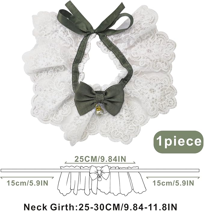 Elegant Lace Cat Collar with Cute Bow,Kitty Necklace with Bow Tie and Pearl,Pet Lace Bib Collar with Cute Bow,Cat Princess Costumes,Green,1 Piece