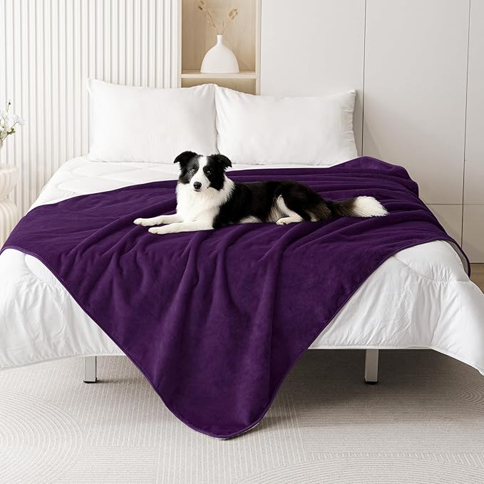 Smiry Waterproof Dog Bed Blanket, Leakproof Pet Throw Blanket for Bed Couch Sofa, Reversible Sherpa Fleece Furniture Protector Cover for Small Medium Large Dogs Cats (Purple, 60x80 inches)