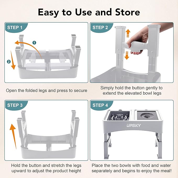 UPSKY 3-in-1 Elevated Dog Bowls: Slow Feeder, Adjustable Stand, No Spill Dispenser - Stainless Steel Food & Water Bowl for Small to Medium Dogs, White