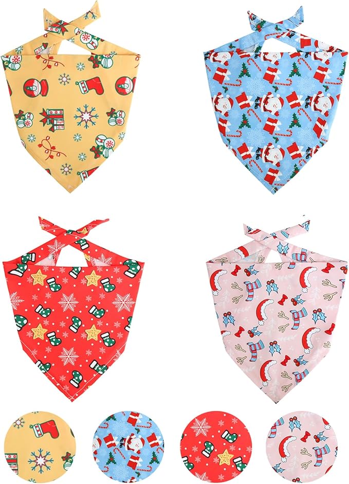 4 Pack Dog Bandana Christmas Scarf Bibs Kerchief Set Pet Christmas Costume Xmas Holiday Bandanas for Medium Large Dogs Pets (Large)