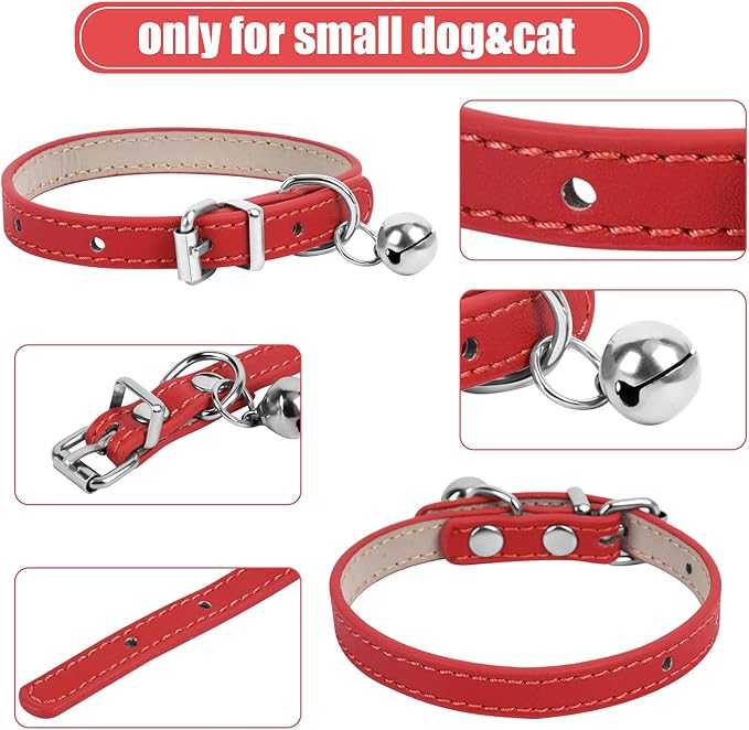 XXS Teacup Dog Collar - Red, 3/8 inch Width for Small Dogs & Cats