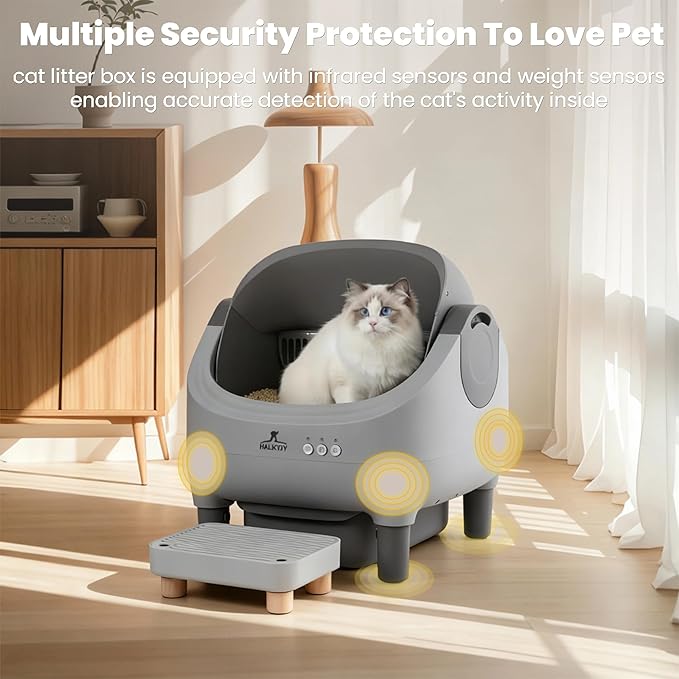 Automatic Litter Box, Upgraded Self Cleaning Litter Box for Multiple Cats with Step, Smart App Control, Long-Lasting Durability, Odor Control & Health Monitoring & Safety Protection & Quiet Operation