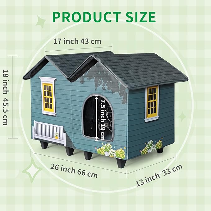 Heated Cat Houses for Indoor/Outdoor Cats with Elevated Heated Cat Bed Providing Safe Feral Cats, Easy to Assemble