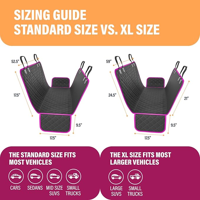 Active Pets Pink Standard Dog Car Hammock Back Seat Cover, Waterproof Backseat Cover Protector for Truck Bench Rear of Sedans or SUVs, Essential Pet Supplies Vacuum or Wipe Clean, Machine Washable