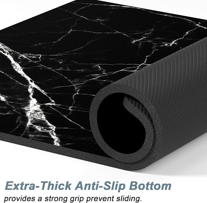 Rnivvi Dog Food Mat, 16" x 24" Marble Absorbent Dog Cat Bowl Mat for Food and Water, Cute Anti-Slip Rubber Pet Feeding Rug Protect Floors, Puppy Placemat for Feeding & Watering Supplies, Black