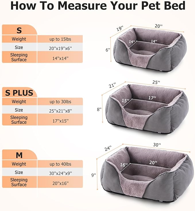 MIXJOY Calming Dog & Cat Beds - Soft Rectangle & Orthopedic Designs, Anti-Slip | Small / Medium Dogs & Indoor Cats (25x21in, Grey)