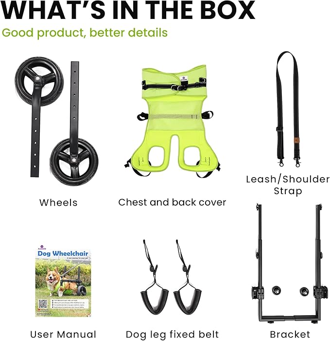 Dog Wheelchair for Back Legs - Lightweight Mobility Cart for Medium Breed Dogs with Disabled, Injured, or Arthritic Hind Legs - Includes High-Visibility Vest, Leash & Sling Lift (ML)