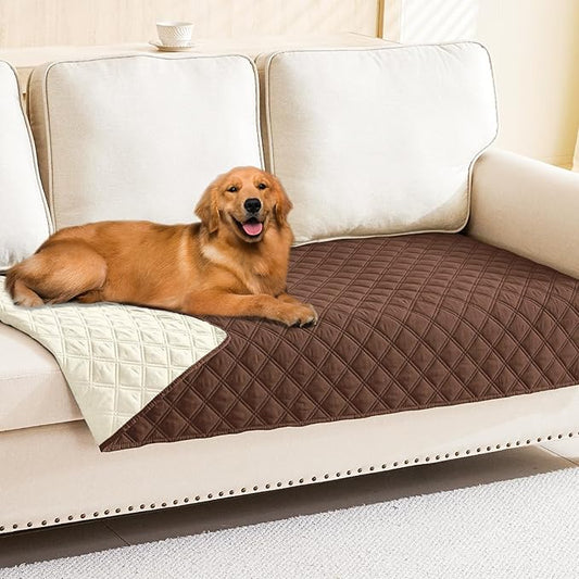 Smiry Waterproof Dog Blanket, Reversible Dog Bed Cover Pet Blanket, Soft Pet Couch Covers for Sofa Washable, Bed Couch Sofa Furniture Protector for Puppy Cat Kids (40"x90", Brown/Beige)