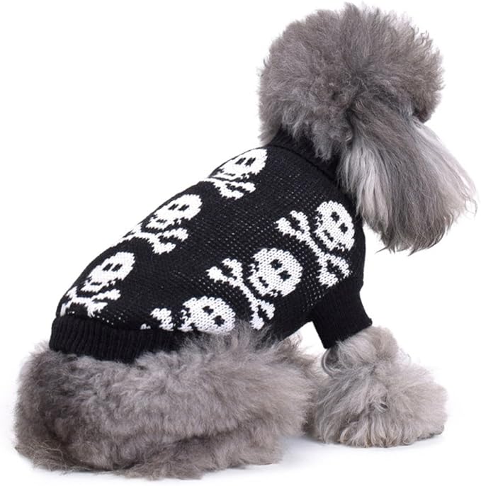 Skull Dog Sweater Holiday Halloween Christmas Pet Clothes Soft Comfortable Dog Clothes - Black