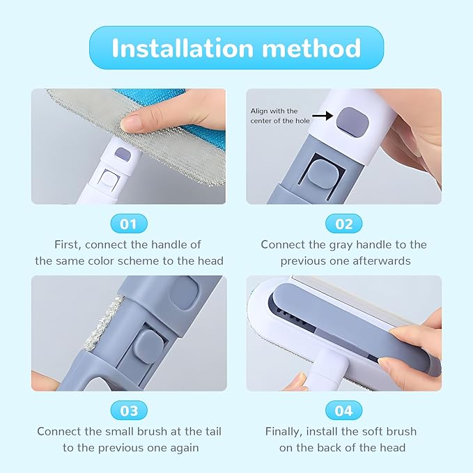 Pet Hair Remover - Pet Hair Removal Glove, 4 in 1- Reusable Hair Remover Brush with 17inch Long Handle, Electrostatic Gloves Pet hair for Furniture, Couch, Carpet